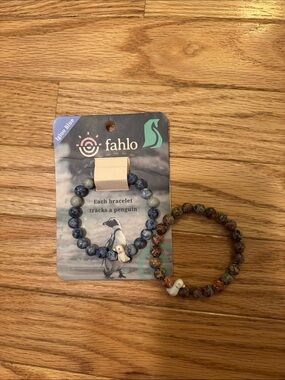 Fahlo Beaded Bracelet - Blue & Brown Penguin Tracker